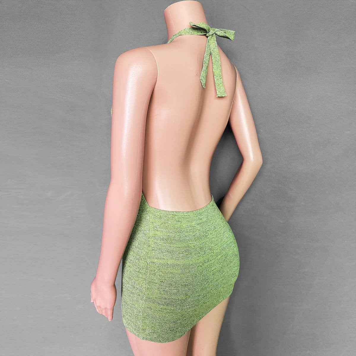 New Fashion Holiday Sheath Halter Backless Knitting Dresses-Sexy Dresses-Green-XS-Free Shipping at meselling99