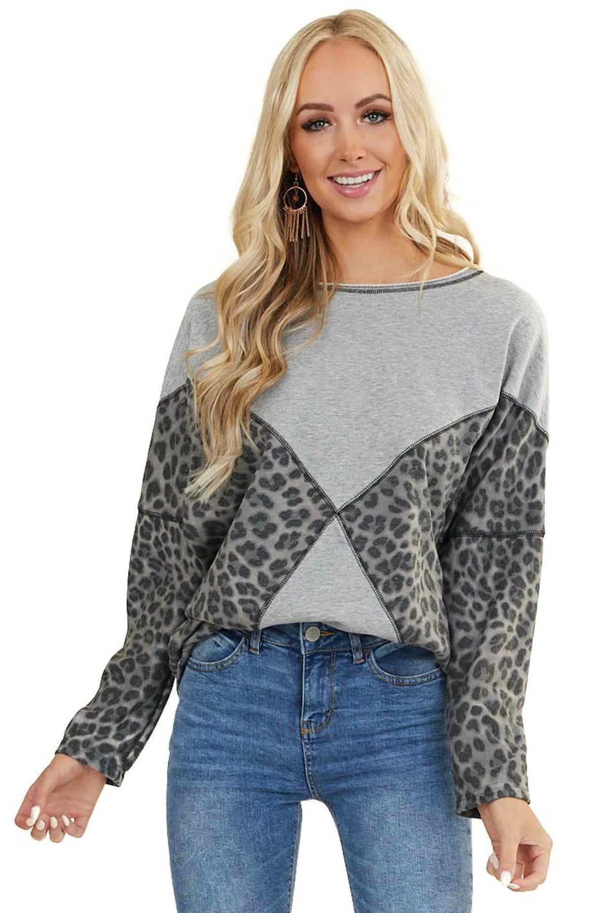 Women Leopard Print Fall Sweater Hoodies-Shirts & Tops-Gray-S-Free Shipping at meselling99