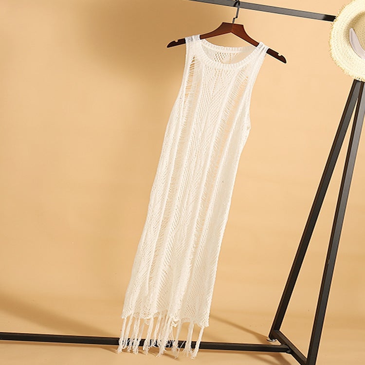 Sexy Crochet Tassels Summer Beach Cover Ups Dresses-Swimwear-White-S-Free Shipping at meselling99