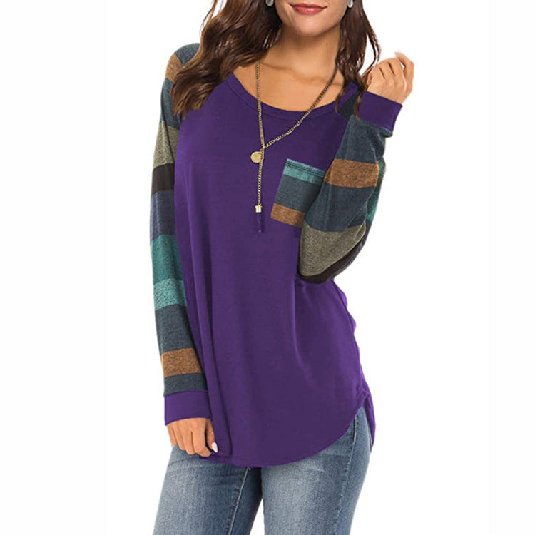 Casual Long Sleeves Plus Sizes T Shirts-Shirts & Tops-Purple-S-Free Shipping at meselling99