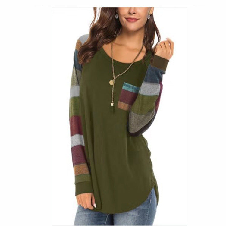 Casual Long Sleeves Plus Sizes T Shirts-Shirts & Tops-Army Green-S-Free Shipping at meselling99