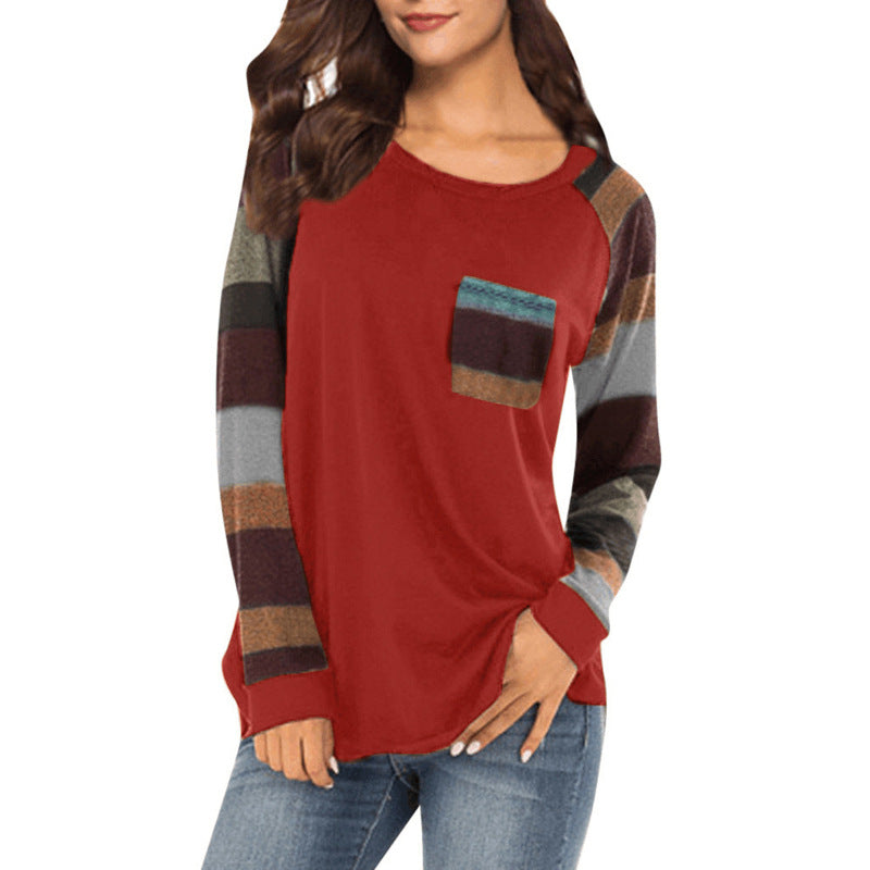 Casual Long Sleeves Plus Sizes T Shirts-Shirts & Tops-Wine Red-S-Free Shipping at meselling99