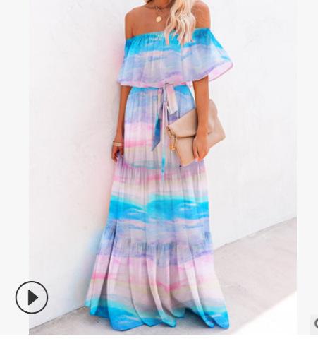 Meselling99 Women Off The Shoudler Gradient Colour Pint Long Maxi Dresses-Maxi Dreses-Rainbow-S-Free Shipping at meselling99