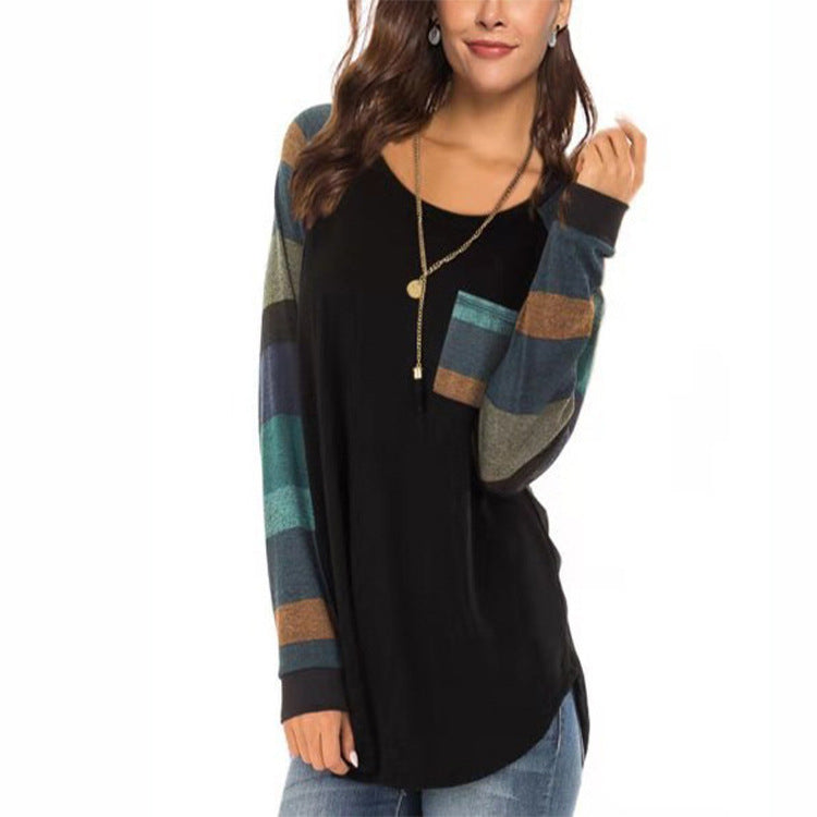 Casual Long Sleeves Plus Sizes T Shirts-Shirts & Tops-Black-S-Free Shipping at meselling99