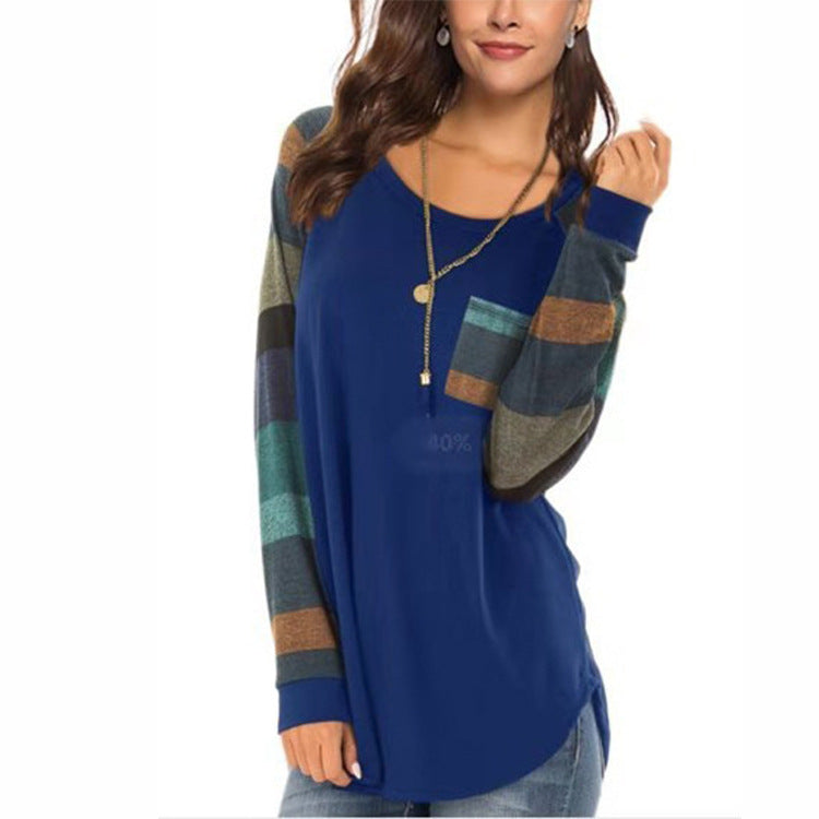 Casual Long Sleeves Plus Sizes T Shirts-Shirts & Tops-Blue-S-Free Shipping at meselling99