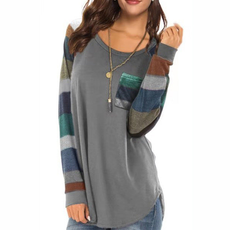 Casual Long Sleeves Plus Sizes T Shirts-Shirts & Tops-Light Gray-S-Free Shipping at meselling99