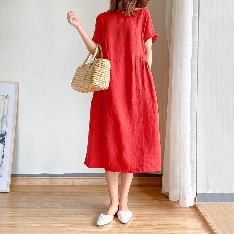 Women Loose Cozy Plus Sizes Midi Dresses-Casual Dresses-Red-M-Free Shipping at meselling99