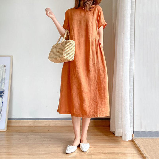 Women Loose Cozy Plus Sizes Midi Dresses-Casual Dresses-Orange-M-Free Shipping at meselling99
