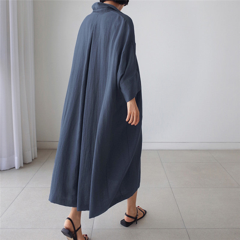 Vintage Linen Plus Sizes Batwing Long Cozy Shirts Dresses-Dresses-Free Shipping at meselling99