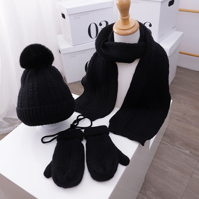 Kids Winter Kitting 3pcs/Set Hats&Scarfs&Gloves-Black-Free Shipping at meselling99
