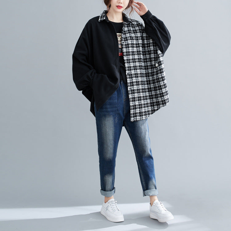 Women Plus Sizes Plaid Loose Long Sleeves Shirts-The same as picture-One Size-Free Shipping at meselling99