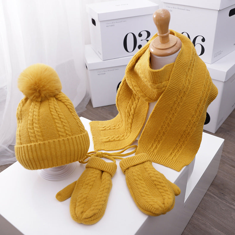 Kids Winter Kitting 3pcs/Set Hats&Scarfs&Gloves-Yellow-Free Shipping at meselling99