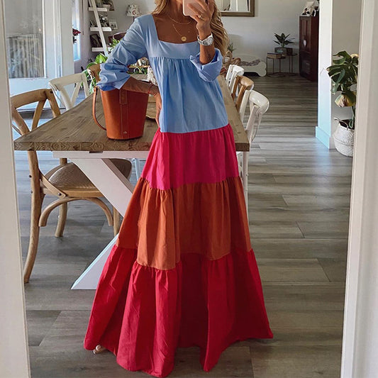 Leisure Long Sleeves Constract Dresses-Maxi Dresses-Free Shipping at meselling99