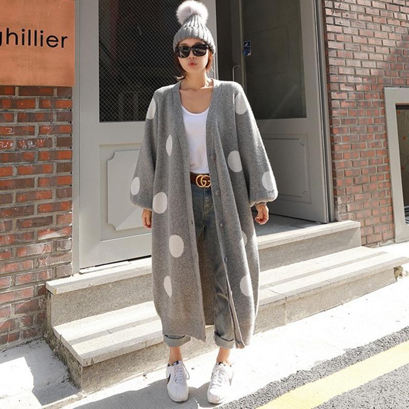 Fashion Dot Long Cardign Overcoat-Gray-One Size-Free Shipping at meselling99
