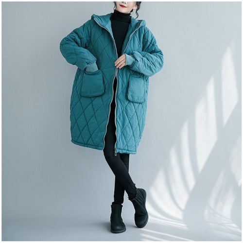 Winter Cotton Plus Sizes Women Overcoats-Outerwear-Blue-XL-Free Shipping at meselling99