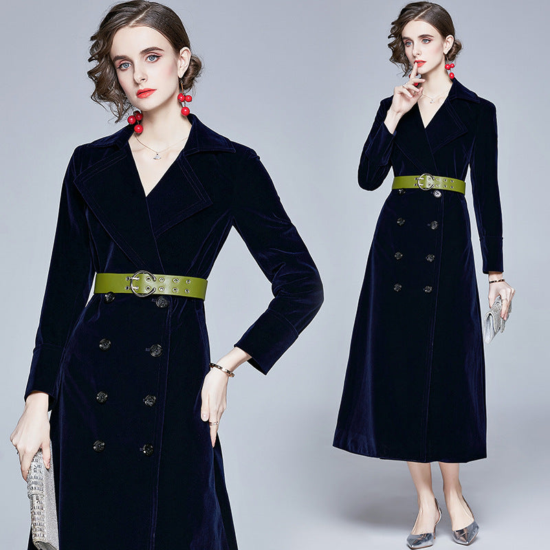Winter Luxury Velvet Double Breasted Long Overcoat-Outerwear-Free Shipping at meselling99