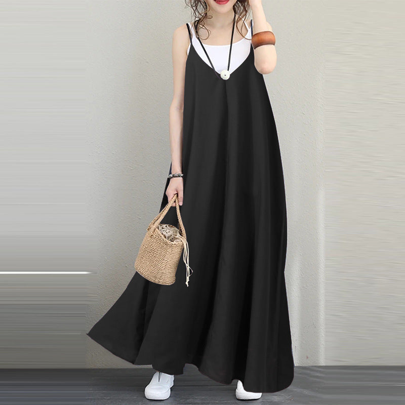 Plus Sizes Sexy Backless Loose Long Dresses-Maxi Dresses-Black-M-Free Shipping at meselling99