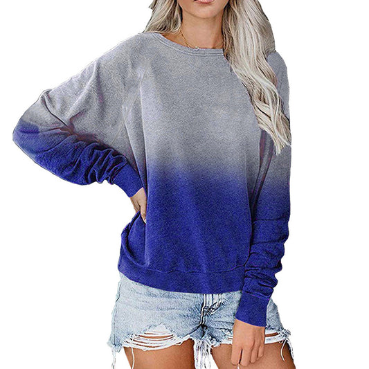 Casual Long Sleeves Pullover Gradient Hoodies-Women Sweaters-Blue-S-Free Shipping at meselling99