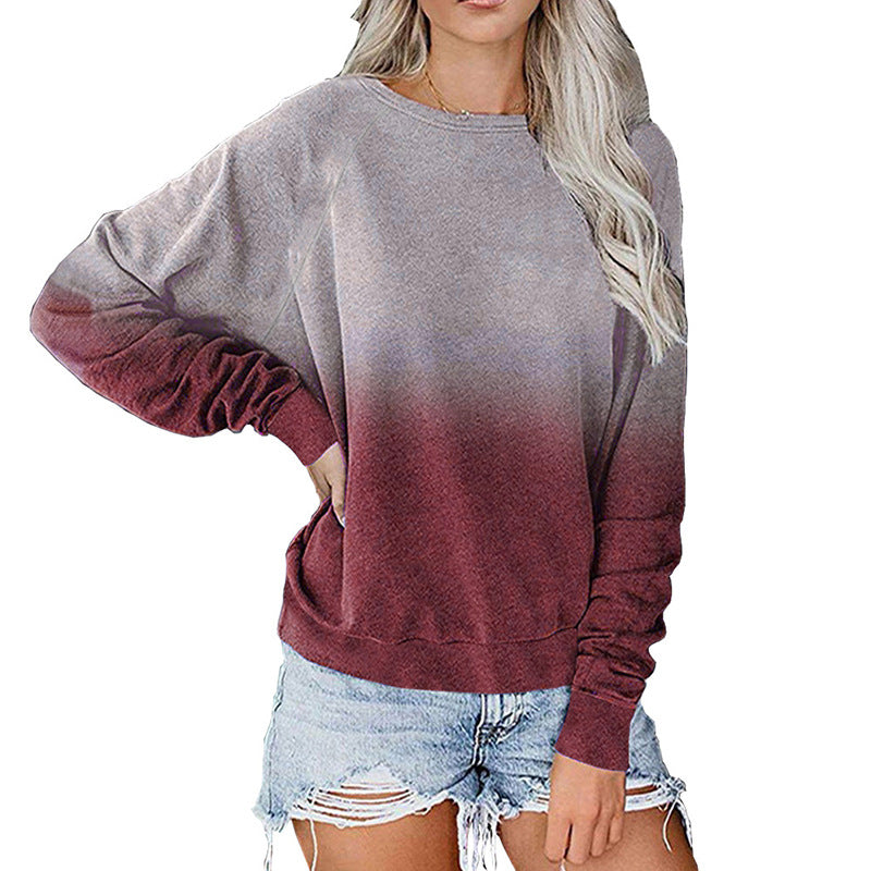 Casual Long Sleeves Pullover Gradient Hoodies-Women Sweaters-Wine Red-S-Free Shipping at meselling99