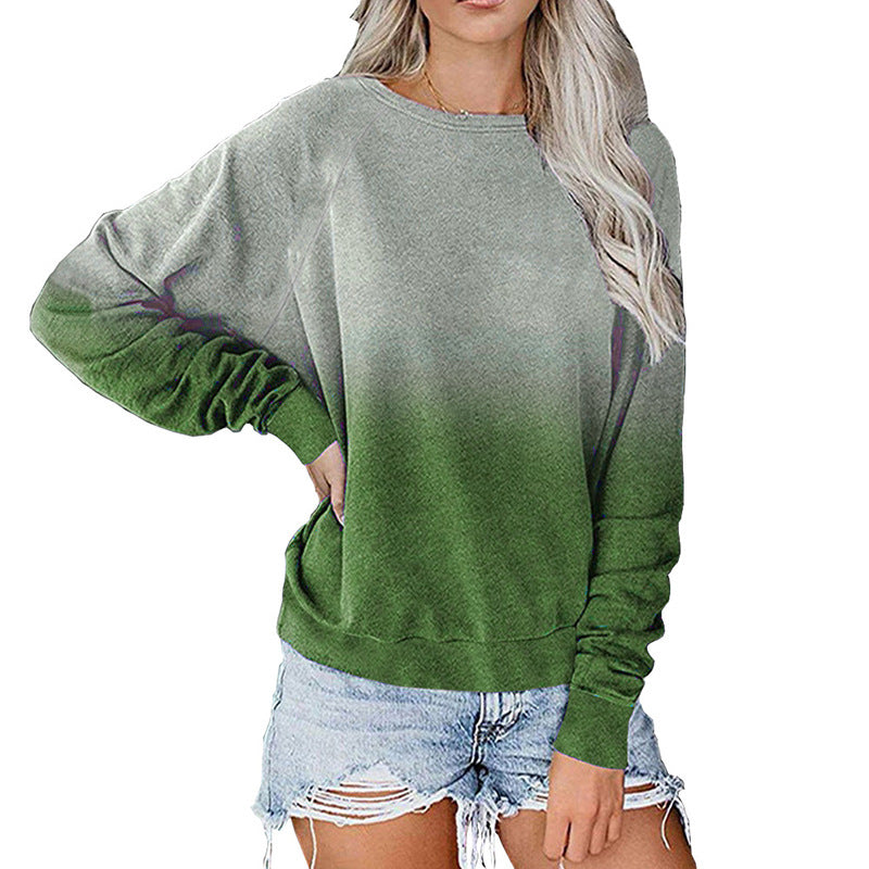Casual Long Sleeves Pullover Gradient Hoodies-Women Sweaters-Green-S-Free Shipping at meselling99