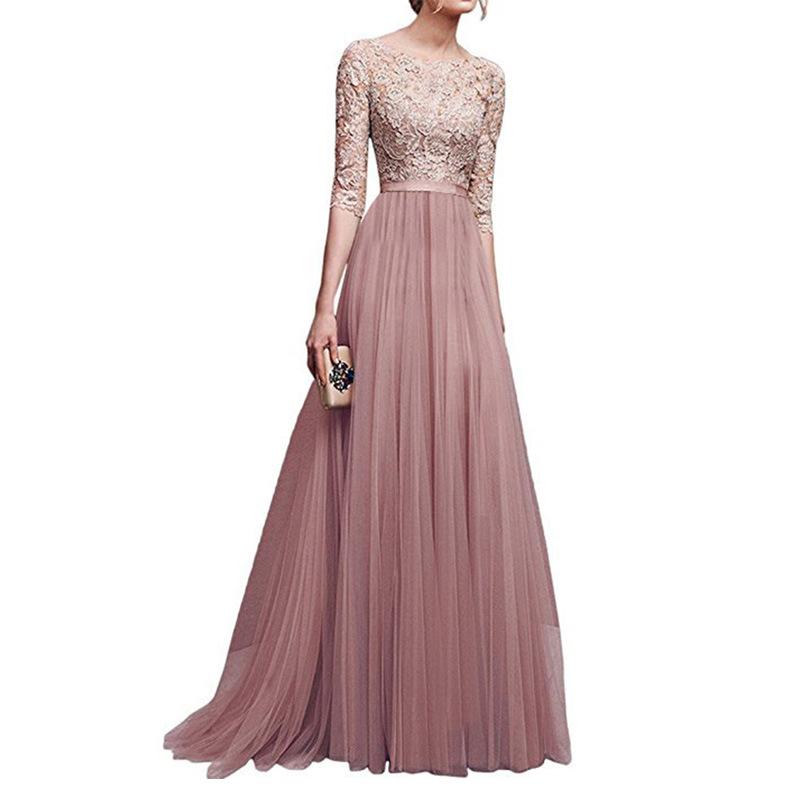 Chiffon Half Sleeves Lace Evening Dresses-Maxi Dresses-Free Shipping at meselling99