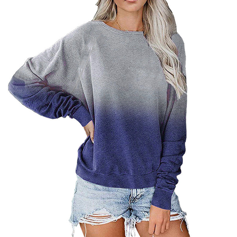 Casual Long Sleeves Pullover Gradient Hoodies-Women Sweaters-Dark Blue-S-Free Shipping at meselling99
