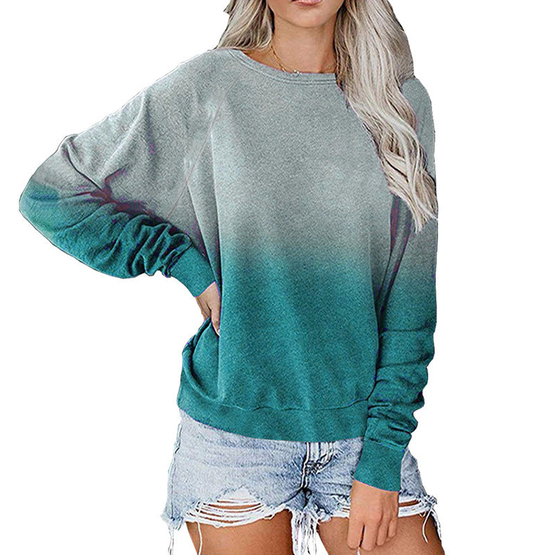 Casual Long Sleeves Pullover Gradient Hoodies-Women Sweaters-Lake Blue-S-Free Shipping at meselling99
