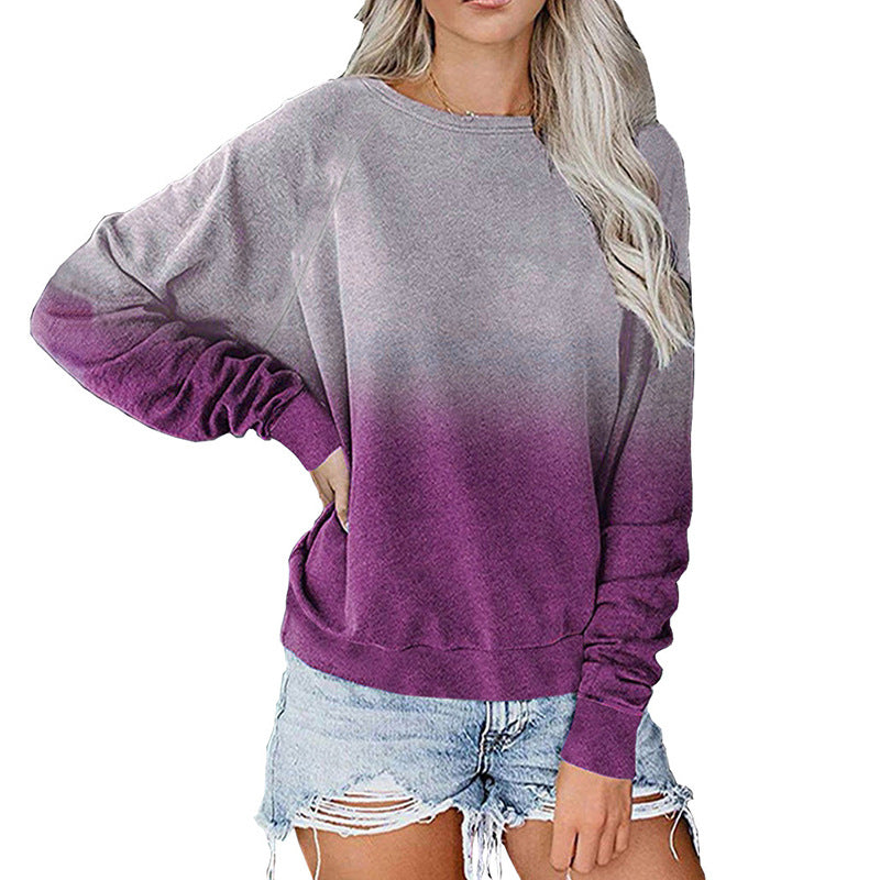 Casual Long Sleeves Pullover Gradient Hoodies-Women Sweaters-Rose Red-S-Free Shipping at meselling99