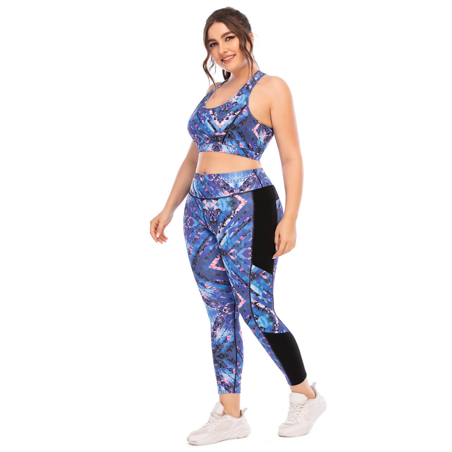 Blue Plus Size Yoga Fitness Suit Yoga Suits Activewear--Free Shipping at meselling99