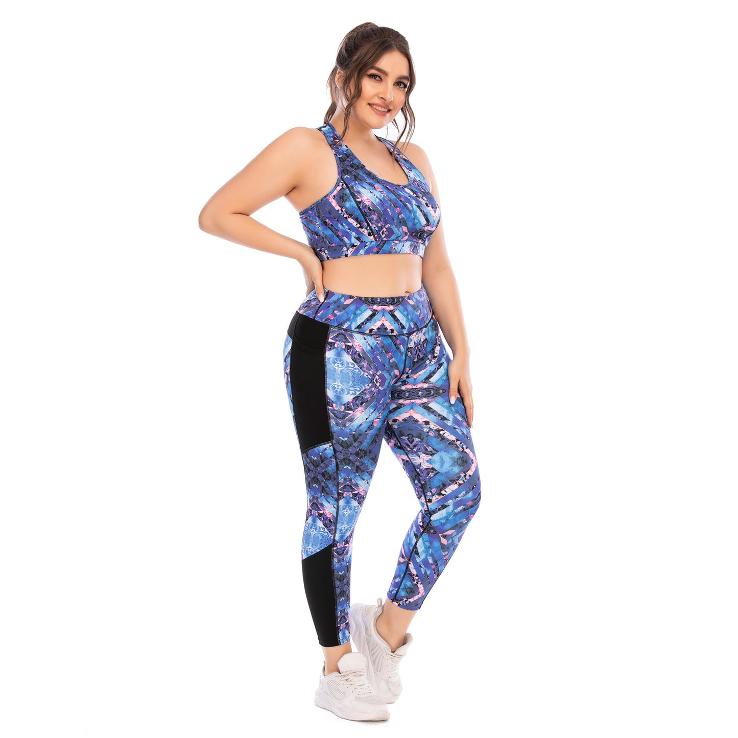 Blue Plus Size Yoga Fitness Suit Yoga Suits Activewear--Free Shipping at meselling99
