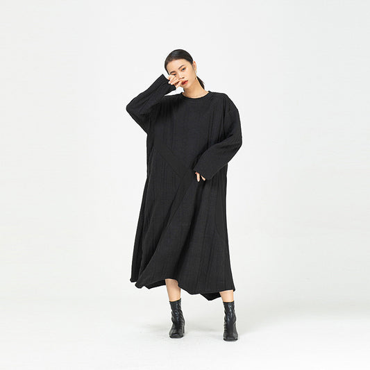 Black Irregular Women Winter Long Dresses-Cozy Dresses-Black-One Size-Free Shipping at meselling99