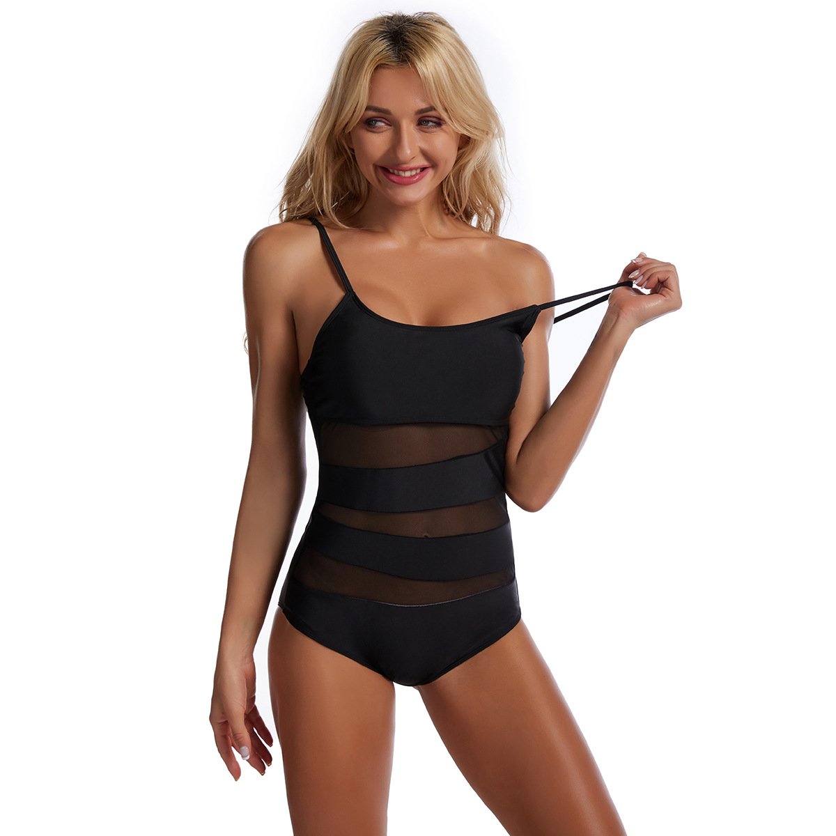 Sexy Summer One Piece Net Beach Swimsuits-Black-S-Free Shipping at meselling99