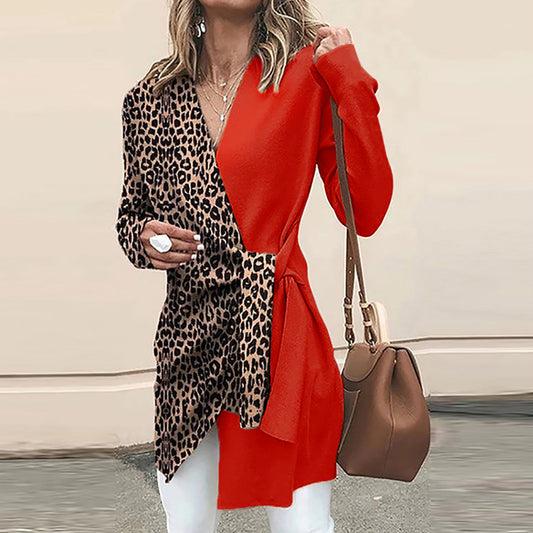 Classy Leopard Casual Blazer Overcoat-Red-S-Free Shipping at meselling99