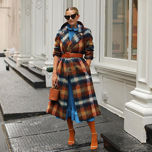 Women Plaid Long Overcoat--Free Shipping at meselling99