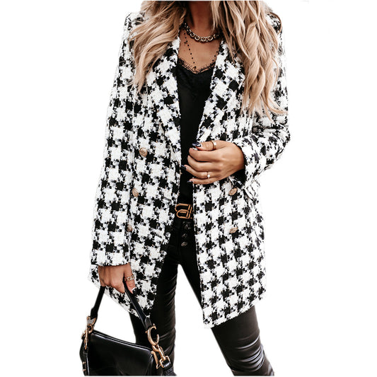 Women Turnover Collar Plaid Winter Overcoat-Women Outerwear-Free Shipping at meselling99