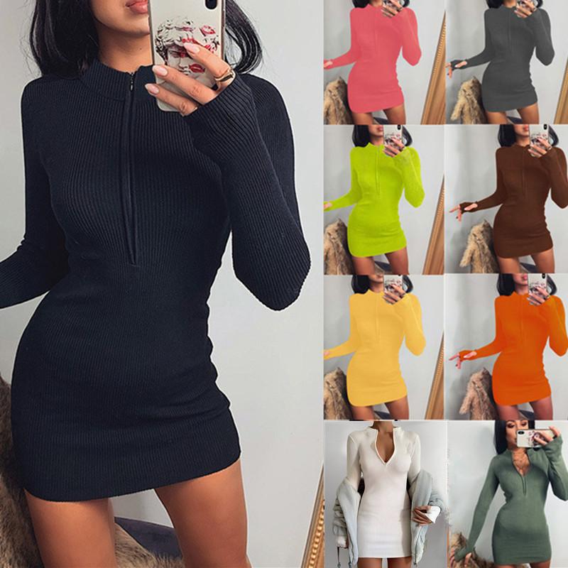 Plus Sizes Long Sleeves Women Zipper Sheath Mini Dresses-Sexy Dresses-Free Shipping at meselling99