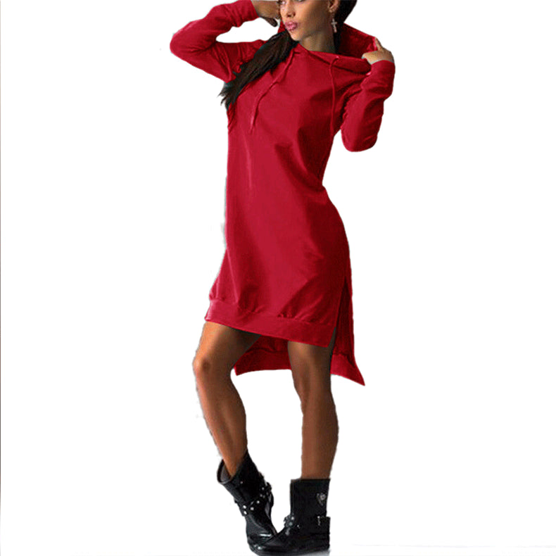 Women Autumn Long Sleeves Hoody Dresses-Mini Dresses-Red-S-Free Shipping at meselling99