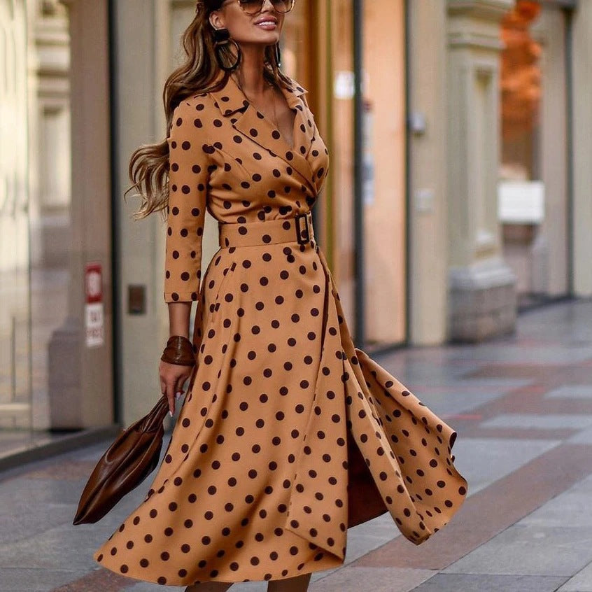 Casaul Fashion Long Sleeves Dot Long Dresses-Maxi Dresses-Free Shipping at meselling99