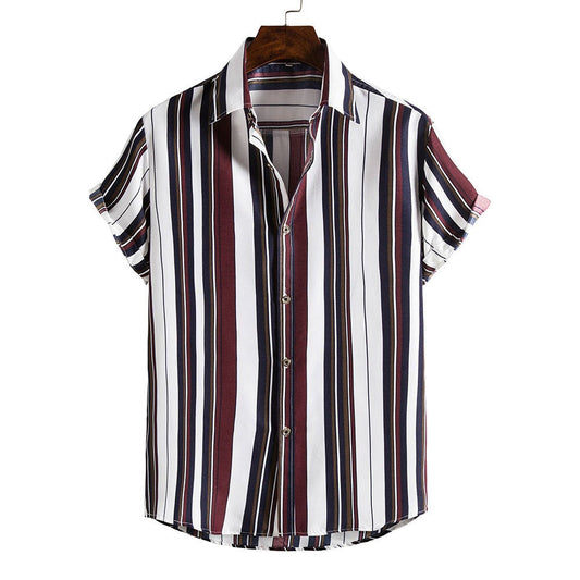 Men's Striped Short Sleeves Summer Beach T Shirts-Shirts & Tops-DC60-M-Free Shipping at meselling99