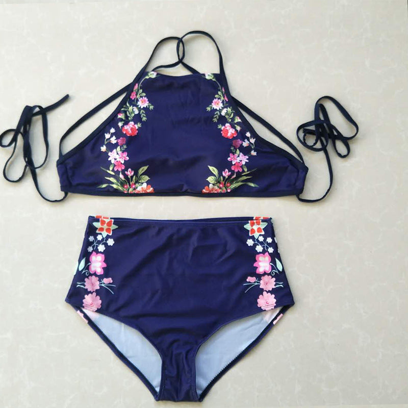 Sexy Blue High Waist Two Pieces Swimsuits-Swimwear-Free Shipping at meselling99