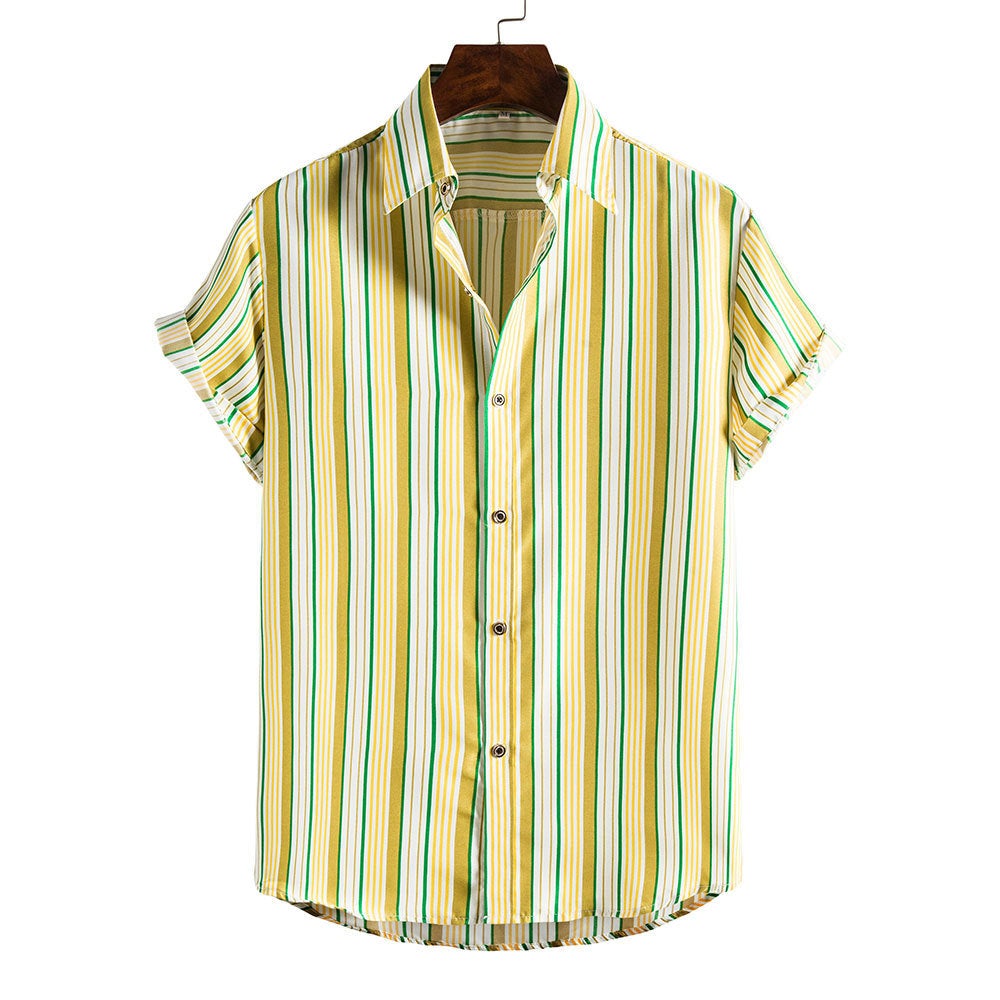 Men's Striped Short Sleeves Summer Beach T Shirts-Shirts & Tops-DC62-M-Free Shipping at meselling99
