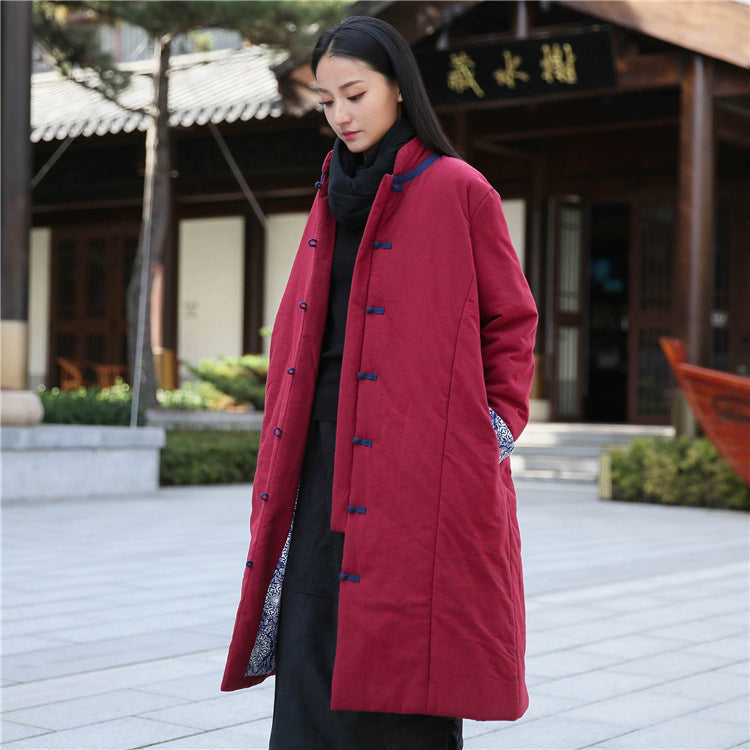 Vintage Cotton Winter Long Overcoats for Women-Outerwear-Wine Red-One Size-Free Shipping at meselling99