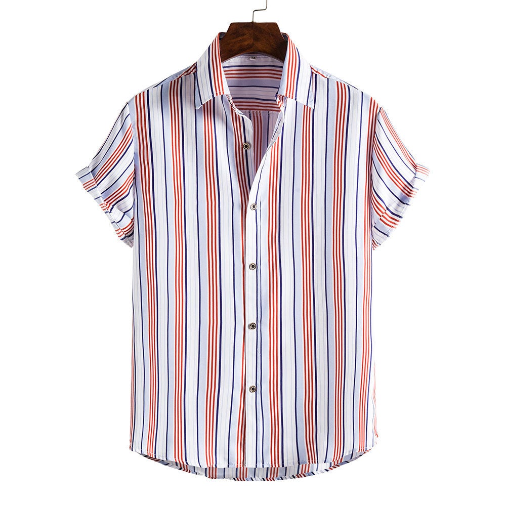 Men's Striped Short Sleeves Summer Beach T Shirts-Shirts & Tops-DC63-M-Free Shipping at meselling99