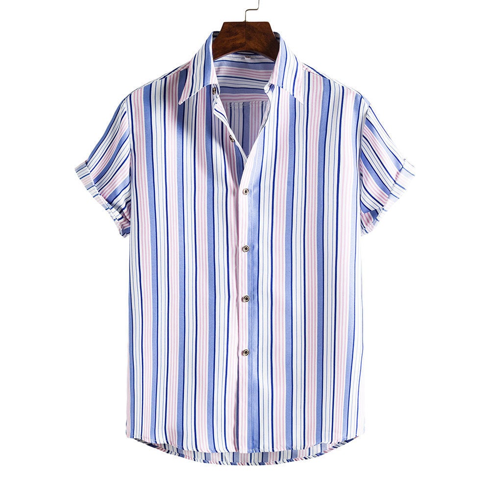 Men's Striped Short Sleeves Summer Beach T Shirts-Shirts & Tops-DC61-M-Free Shipping at meselling99