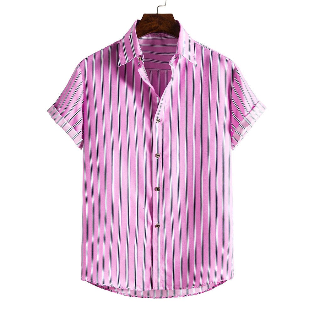 Men's Striped Short Sleeves Summer Beach T Shirts-Shirts & Tops-DC66-M-Free Shipping at meselling99