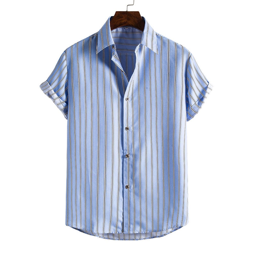 Men's Striped Short Sleeves Summer Beach T Shirts-Shirts & Tops-DC64-M-Free Shipping at meselling99