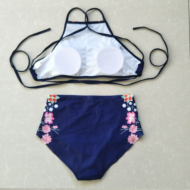 Sexy Blue High Waist Two Pieces Swimsuits-Swimwear-Free Shipping at meselling99