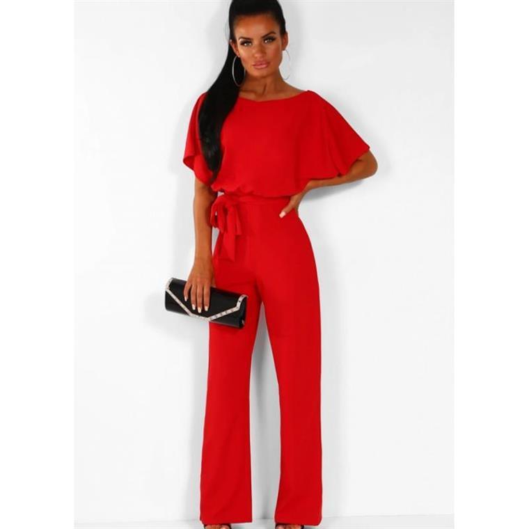 Women Summer Belt Short Sleeves Summer Jumpsuits-Red-S-Free Shipping at meselling99