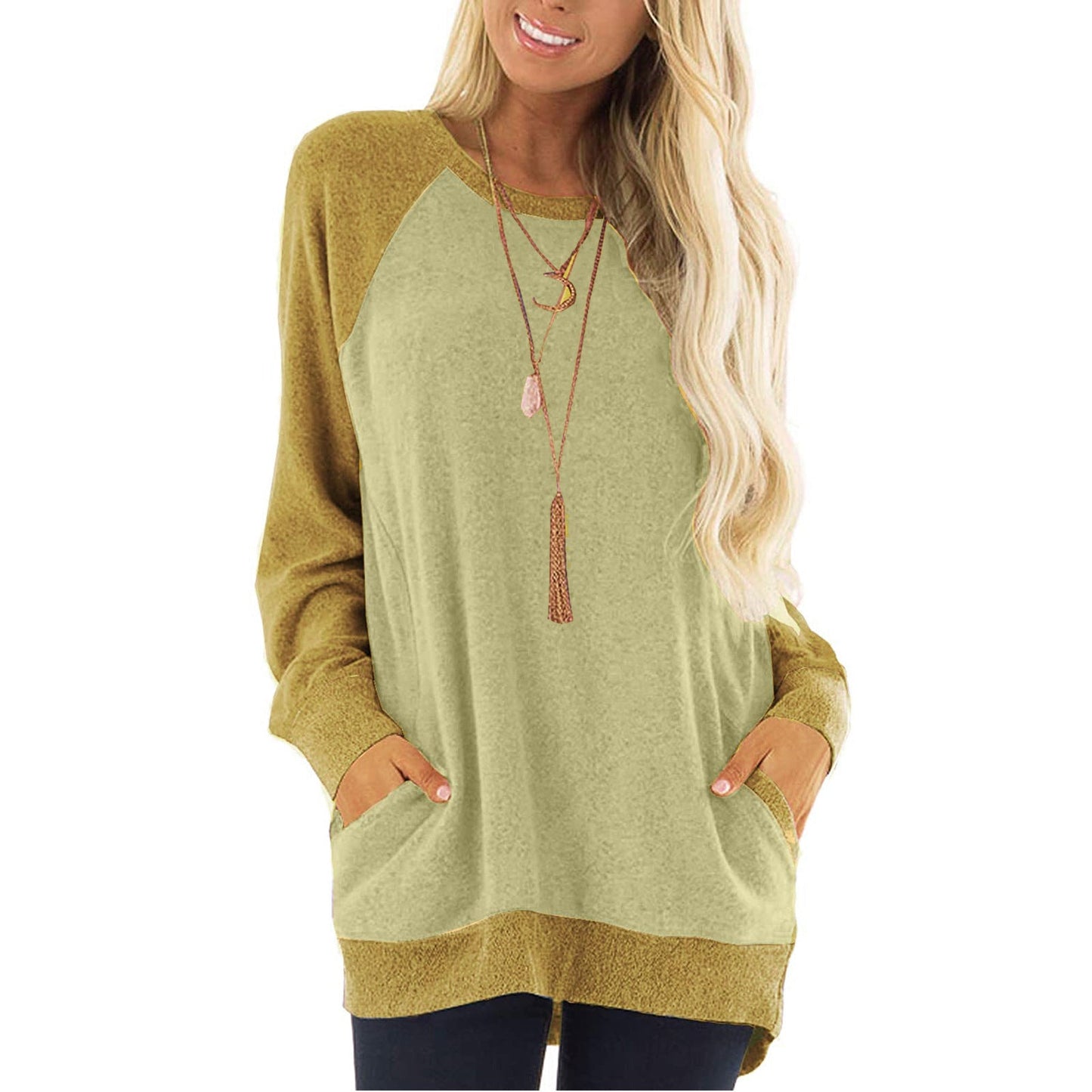 Casual Long Sleeves Pullover Shirts for Women-Shirts & Tops-Yellow-S-Free Shipping at meselling99