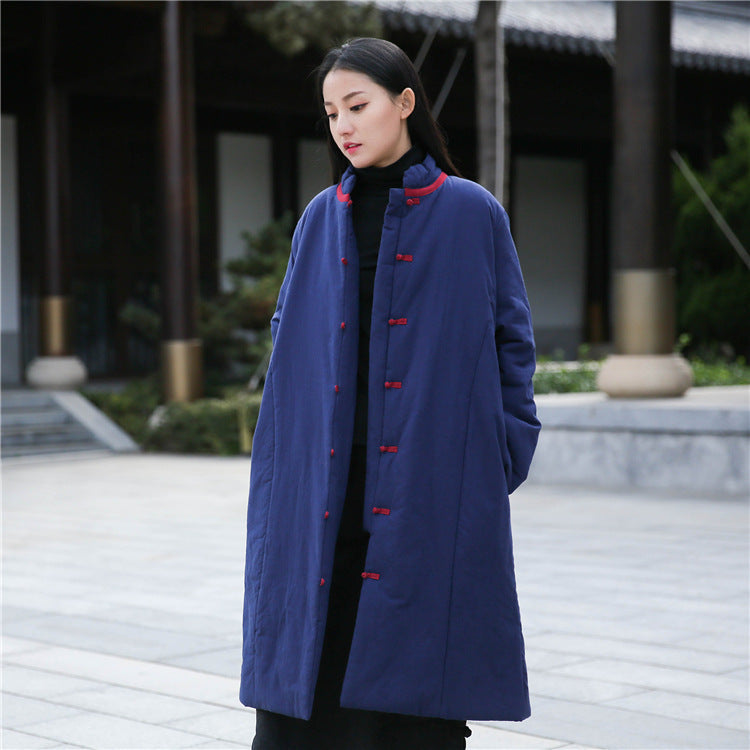 Vintage Cotton Winter Long Overcoats for Women-Outerwear-Navy Blue-One Size-Free Shipping at meselling99